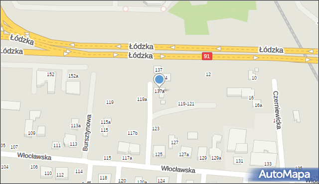 Toruń, Łódzka, 137a, mapa Torunia