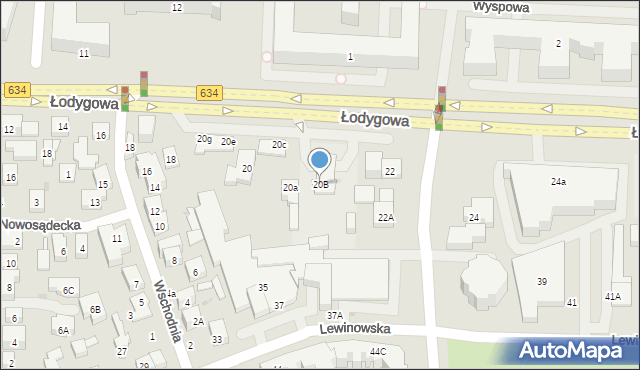 Warszawa, Łodygowa, 20B, mapa Warszawy