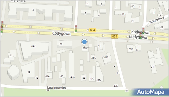 Warszawa, Łodygowa, 26b, mapa Warszawy