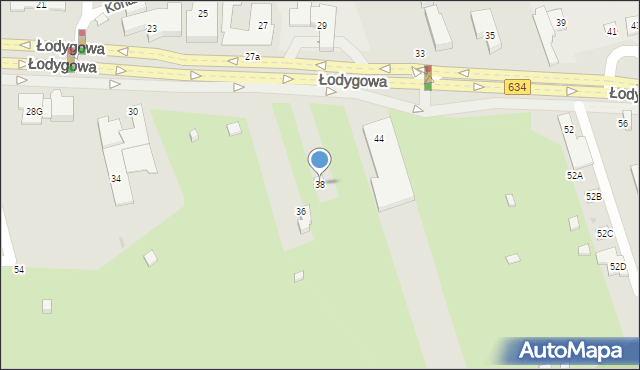 Warszawa, Łodygowa, 38, mapa Warszawy