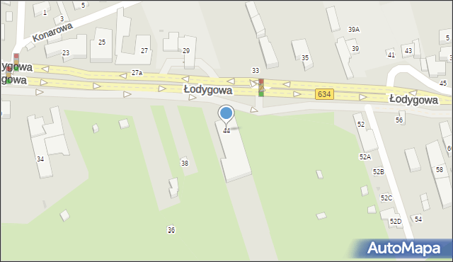 Warszawa, Łodygowa, 44, mapa Warszawy