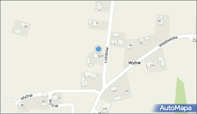 Wyźrał, Lotników, 3, mapa Wyźrał