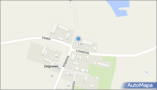 Zelgniewo, Łowiecka, 1, mapa Zelgniewo
