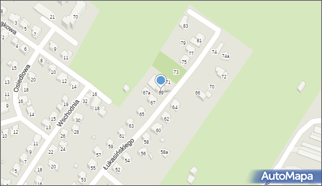 Bielsko-Biała, Łukasińskiego Waleriana, mjr., 69, mapa Bielsko-Białej