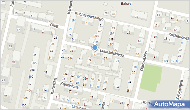 Chorzów, Łukasińskiego Waleriana, mjr., 27, mapa Chorzów