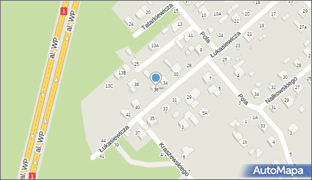 Częstochowa, Łukasiewicza Ignacego, 36, mapa Częstochowy