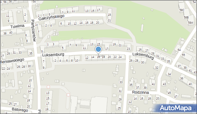 Gliwice, Luksemburg Róży, 16, mapa Gliwic