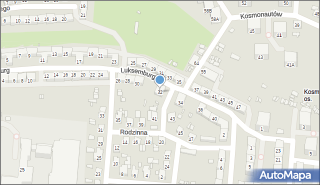 Gliwice, Luksemburg Róży, 32, mapa Gliwic