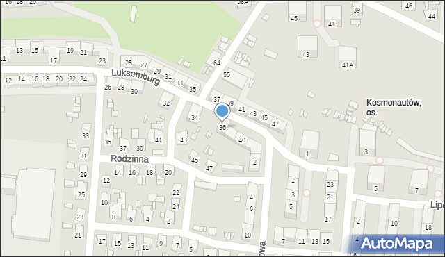 Gliwice, Luksemburg Róży, 36, mapa Gliwic