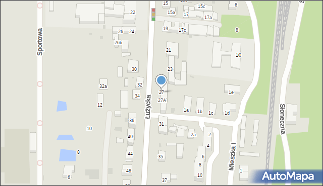 Gryfino, Łużycka, 27, mapa Gryfino