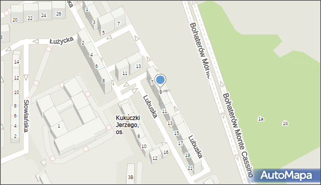 Katowice, Lubuska, 9, mapa Katowic