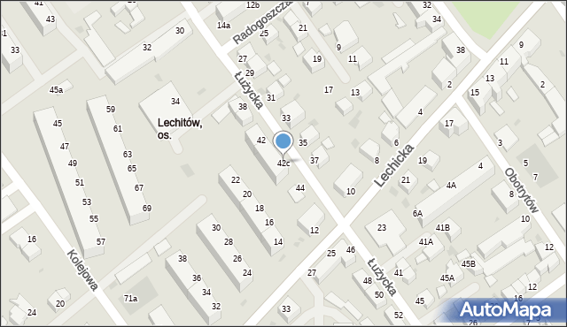 Koszalin, Łużycka, 42c, mapa Koszalina