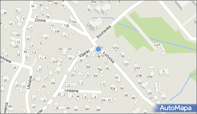 Kraków, Łużycka, 78, mapa Krakowa