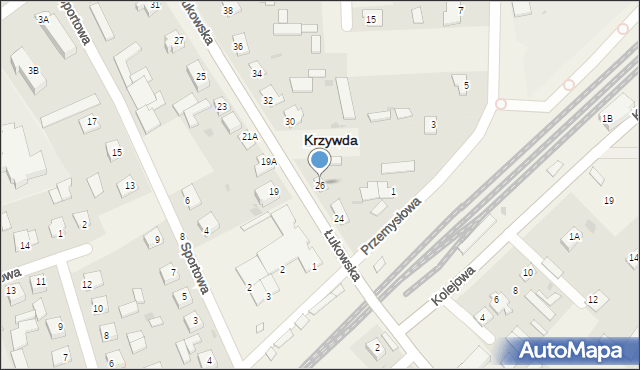 Krzywda, Łukowska, 26, mapa Krzywda