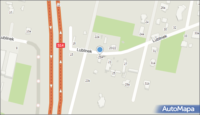 Łódź, Lublinek, 23A, mapa Łodzi