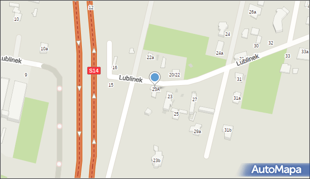 Łódź, Lublinek, 23A, mapa Łodzi