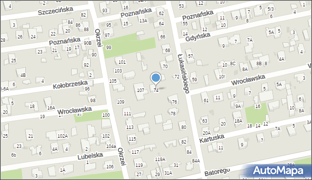 Otwock, Łukasińskiego Waleriana, mjr., 74, mapa Otwock