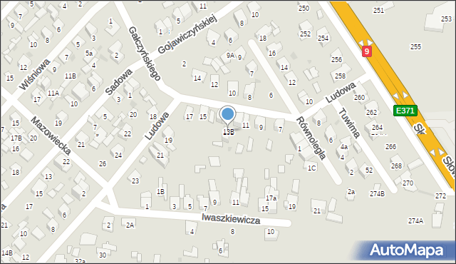 Radom, Ludowa, 13B, mapa Radomia