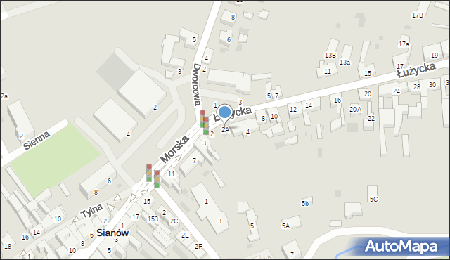 Sianów, Łużycka, 2A, mapa Sianów