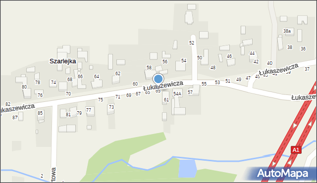 Szarlejka, Łukaszewicza, 63, mapa Szarlejka