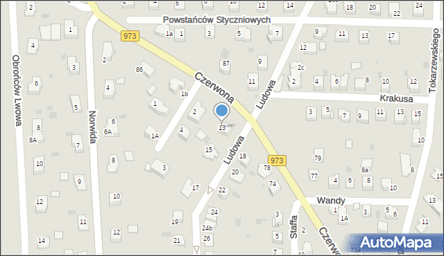 Tarnów, Ludowa, 13, mapa Tarnów