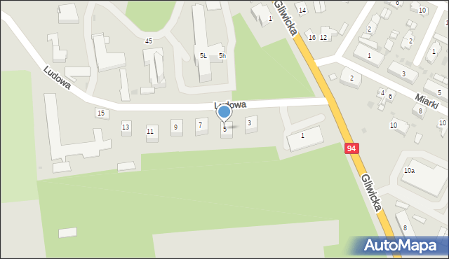 Toszek, Ludowa, 5, mapa Toszek