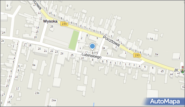 Wysoka, Lubińskiego, 9, mapa Wysoka