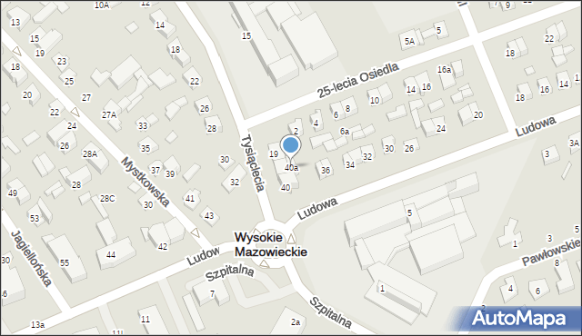 Wysokie Mazowieckie, Ludowa, 40a, mapa Wysokie Mazowieckie