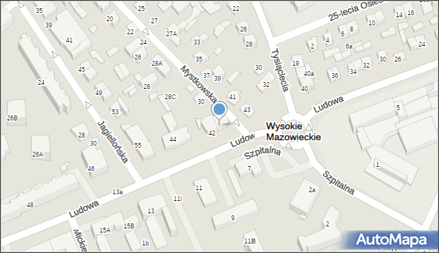 Wysokie Mazowieckie, Ludowa, 42A, mapa Wysokie Mazowieckie