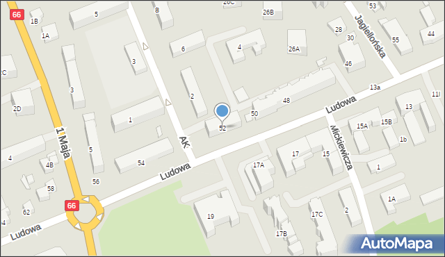 Wysokie Mazowieckie, Ludowa, 52, mapa Wysokie Mazowieckie