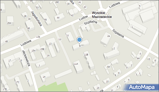 Wysokie Mazowieckie, Ludowa, 9, mapa Wysokie Mazowieckie