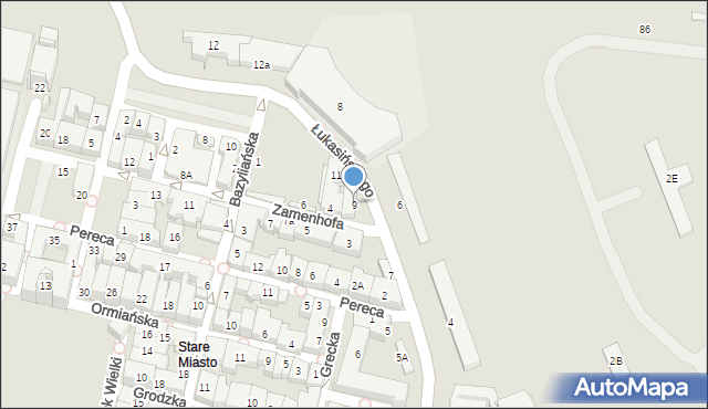 Zamość, Łukasińskiego Waleriana, mjr., 9, mapa Zamościa