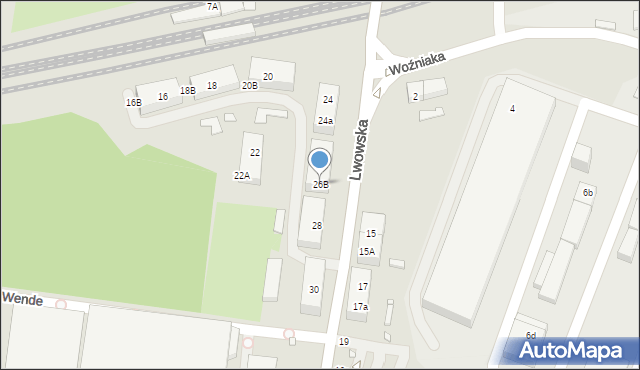 Katowice, Lwowska, 26B, mapa Katowic