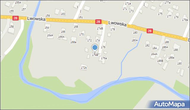 Nowy Sącz, Lwowska, 174a, mapa Nowego Sącza