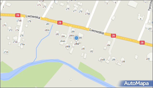 Nowy Sącz, Lwowska, 188a, mapa Nowego Sącza