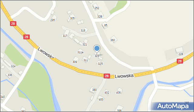 Nowy Sącz, Lwowska, 323, mapa Nowego Sącza