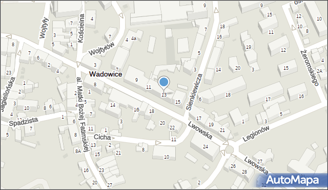 Wadowice, Lwowska, 13, mapa Wadowice