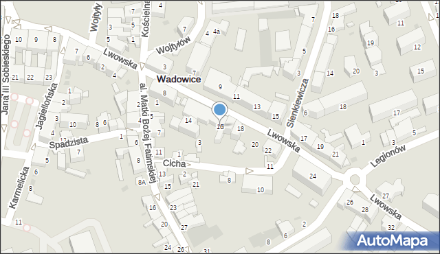 Wadowice, Lwowska, 16, mapa Wadowice