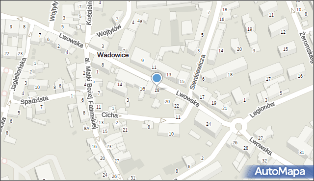 Wadowice, Lwowska, 18, mapa Wadowice