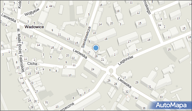 Wadowice, Lwowska, 19, mapa Wadowice