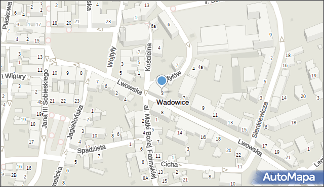 Wadowice, Lwowska, 3, mapa Wadowice