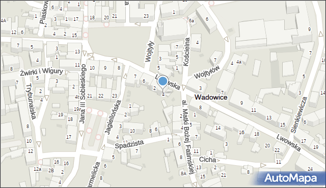 Wadowice, Lwowska, 4, mapa Wadowice