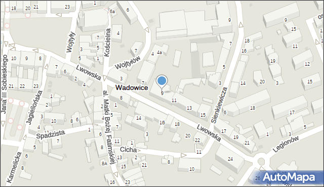 Wadowice, Lwowska, 9, mapa Wadowice