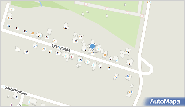 Poznań, Łysogórska, 12, mapa Poznania