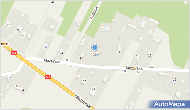 Antonie, Mazurska, 28A, mapa Antonie