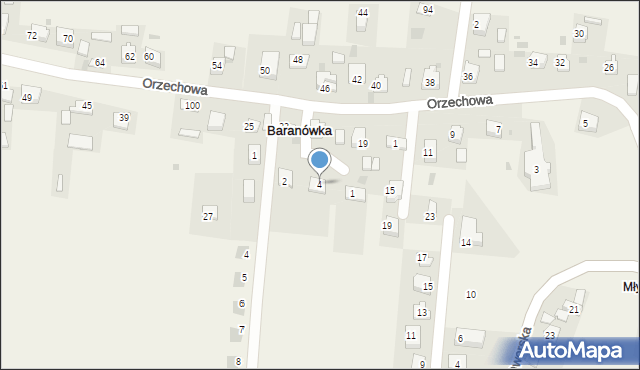 Baranówka, Malinowa, 4, mapa Baranówka