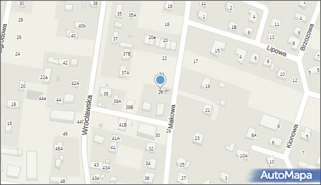 Bielany Wrocławskie, Makowa, 26, mapa Bielany Wrocławskie