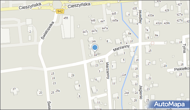 Bielsko-Biała, Marzanny, 14, mapa Bielsko-Białej