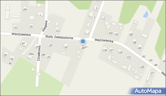 Budy Zaklasztorne, Mazowiecka, 243, mapa Budy Zaklasztorne