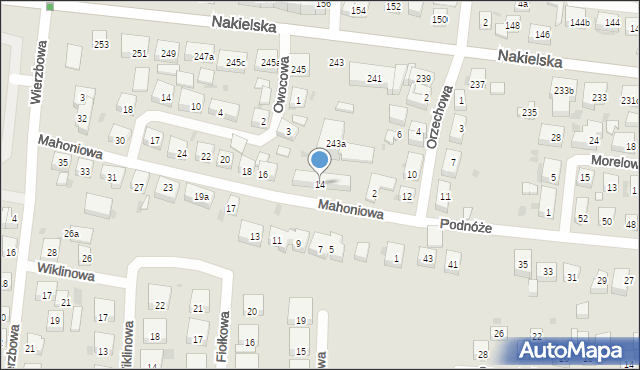 Bydgoszcz, Mahoniowa, 14, mapa Bydgoszczy